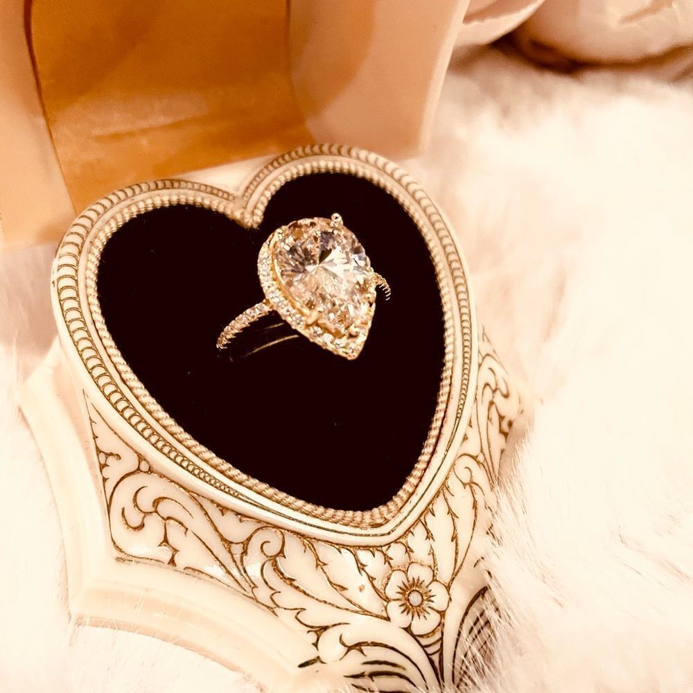 ♥️ 4.5Ct Pink Pear CZ Diamond Halo Engagement Ring 14kt Gold PRICE FIRM